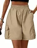 Totatuit Damen Sommer Shorts Kurze Cargo Shorts Leichte wasserdichte und Schnell Trocknende mit Stretch Hoher Taille und Taschen für Wandern Freizeit Khaki L