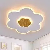 LUOLONG LED Deckenleuchte Kinder Deckenlampe Blumenform Holz Kinderzimmer Deckenleuchten Dimmbar 3000K-6000K 35W 50cm Junge Mädchen Baby Weiß Kinder Schlafzimmer lampe Mit Nachtlichtfunktion