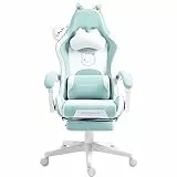 Dowinx Gaming Stuhl - Süße Katze Edition - Ergonomischer Computerstuhl mit Hoher Rückenlehne und Lendenwirbelstütze, PU-Leder, Fußstütze, Blau