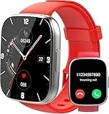 Puqo Smartwatch für Damen und Herren, Neue 1,95 Zoll Smartwatch Anrufannahme/Anrufannahme, 112 Sportmodi Fitness Tracker, Rot