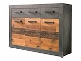 trendteam smart living - Indy - Kommode - Graphit Grau/Alteiche - 3 Schubladen, 3 Fächer - (BxHxT) 117 x 86 x 37 cm - Sideboard in rustikaler Optik