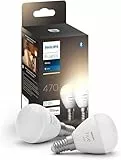 Philips Hue White E14 Luster 2x470lm, dimmbar, warmweißes Licht, steuerbar via App, kompatibel mit Amazon Alexa (Echo, Echo Dot), 2er Pack