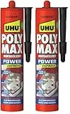 UHU POLY MAX Montagekleber POWER Kartusche, Schwarzer Montageklebstoff und Dichtmittel mit hoher Endfestigkeit, 425 g (Packung mit 2)