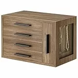 HOOBRO Schmuckkästchen, Schmuckbox aus Holzwerkstoff mit Glasfenster, 4-stufige Schmuckaufbewahrung, Schmuckkoffer für Ohrringe, Halsketten, Ringe, Helles Walnuss und Schwarz EBSD09JB04