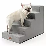 COZY KISS Hundetreppe für Kleine Hunde, 5 Stufen Breiter Haustiertreppe für Bett Couch Auto, 60cm Hoch Hochdichtem Schaumstoff Katzentreppe mit Abnehmbarem Bezug (Grau, 75x50x60cm, 5)