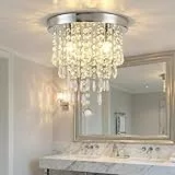 Oyajia Kristall Kronleuchter Flush Mount Decken Kronleuchter Modern Deckenlampe Deckenleuchte Klein für Flur Küche Schlafzimmer, 9.84 * 9.84 * 2.75 In