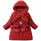Amur Leopard Kinder Mädchen Winterjacke Wintermantel Warme Winddichte Steppjacke Kinderjacke Winter Outdoorjacke, Rot, 116
