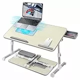 AirOpen Laptoptisch fürs Bett, Höhenverstellbar, Winkelverstellbar, Betttisch Klappbar mit Laptop Kühler, Schublade, Laptop Tisch für Bett, Sofa, Couch, Boden (60 x 34 cm, Beige)