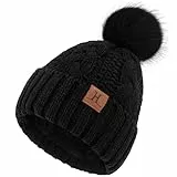 ZASFOU Mütze Damen Winter Beanie mit Fleecefutter Warme Chenille Wintermütze Thermo Zopfmuster Pompom Mützen Strickmütze für Frauen Geschenk
