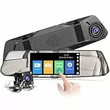 【2023 Version】 CHORTAU Spiegel Dashcam 4,8 Zoll Touch Screen Full HD 1080P, Weitwinkel Frontkamera und wasserdichte Rückfahrkamera, Auto Kamera mit Notrufaufzeichnung, Reverse Monitor System