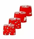 Trendy Boy Jungen Weihnachten Baumwolle Boxershorts Unterwäsche 2-14 Jahre Unterhose 4er-Pack Rote Farbe Neujahr Sonderkollektion Italienisches Design Ultra Soft (B838, 6-8 Years)