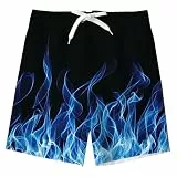 RAISEVERN Badeshorts Jungen Bunt Badeshorts Kinder Lustige Schnelltrocknen Blau 3D Grafik Boardshorts Schwimmhose, 11-12 Jahre