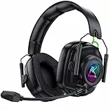 Krysenix KGH2 Wireless Gaming Headset für PS4, PS5, PC, Mac, Switch, 2.4GHz Gaming Headset mit Mikrofon, Faltbares Noise Cancelling Kabelloses Headset mit LED-Lichtern, 40H Akkulaufzeit, Rußschwarz