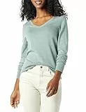 Amazon Essentials Damen Leichter, langärmeliger Pullover mit V-Ausschnitt (erhältlich in Übergröße), Klassische Passform, Salbeigrün meliert, X-Large