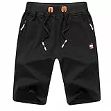 ZOXOZ Kurze Hosen Herren Shorts Sommer Jogginghose Kurz Baumwolle Gym Sweat Sport Fitness Shorts mit Reißverschluss Elastische Taille Schwarz M