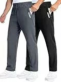 Holure 2er-Pack Herren Wanderhosen Leichte wasserabweisend Jogginghose Innennaht 32'' Outdoor Trekkinghose mit Reißverschlusstaschen Schwarz/Grau 2P-14-S