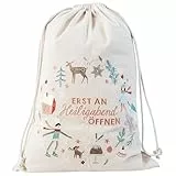 Papierdrachen Geschenksack groß Weihnachten 2025 - edel bestickt - ideal zum Verpacken von Geschenken - cremefarben bunt - 50 x 70 cm