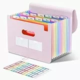 ThinkTex 12 Fächer Dokumentenmappe A4, Ordner A4 Sortiermappe Fächermappe Datei Organizer mit Gummizug und Verschlußknopf, Dokumententasche mit bunten Labeln - Morandi Lila