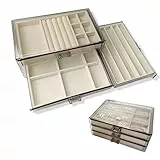INMORVEN Schmuckkasten Damen Schmuck Organizer - 3-stufige Aufbewahrungsbox (23,5x13,5x11cm) für Ringe & Ohrringe | Transparentes Schmuckaufbewahrungssystem mit variablen Fächern