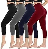 CAMPSNAIL Capri-Leggings für Damen, hohe Taille, weich, Bauchkontrolle, Yogahose, Workout, Radlerhose, 4 Stück, 4 Packungen, 3#schwarz/dunkelgrau/weinrot/marineblau, Large-X-Large