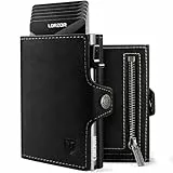 LORZOR® Slim Wallet mit Münzfach, Geldbörse aus Echtem Leder für Herren, RFID Blocker Portemonnaie, Kartenetui, Geldbeutel für 10 Karten, Smart Wallet (Schwarz Silber)