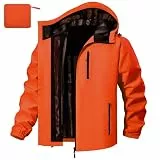 FemiChic Regenjacke Herren Wasserdicht Atmungsaktiv Outdoor Fahrrad Dünne Ultraleichte Wanderjacke für Rain Camping Sommer Leichte Jacke(Orange,L)