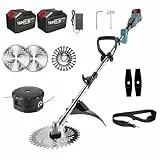 Rasentrimmer mit Akku und Ladegerät, Rasentrimmer für Makita Akku 18V(MAX 21V), Freischneider Akku-2x4,5Ah Akku, Rasentrimmer mit Unkrautbürste 15cm, Bürstenloser Motor, für Trimmer Garten (Blau)