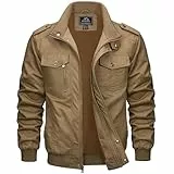 MAGCOMSEN Herren Übergangsjacke Winter Jacke Army Feldjacke Herren Stehkragen Cargojacke mit Multi Taschen Winddicht Baumwolljacke Khaki XL
