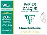 Clairefontaine 96873C - Mappe Transparentpapier DIN A4+ 24 x 32 cm, 90g, 20 Blatt, ideal für technische Zeichnen und Entwürfe, 1 Mappe