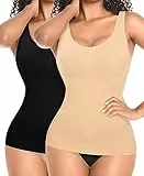 YARRCO Damen Shape Unterhemd Formende Tops Nahtlos Hemdchen (Schwarz+Beige-Weite Träger,2XL)