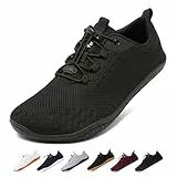 Geweo Barfußschuhe Herren Damen Sommer Bequeme Barfuss Schuhe Sneaker mit Breite Zehenbox für Sport Fitness Gym Schuhe Leicht Atmungsaktiv Turnschuhe Zero-Drop Sohle Barefoot Shoe Unisex Schwarz 39EU