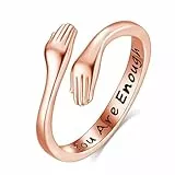 INFUSEU Ring Umarmung Silber 925, 18K Roségold Umarmungsringe Verstellbarer Finger Umarmen Ringe Gravierte Worte ''You Are Enough'' Umarmung Hände Offener Schmuck Freundschaftsringe für Frauen