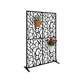Relaxdays Sichtschutz, Ranken & Vögel, Garten, Balkon & Terrasse, Outdoor Paravant, HxB: 183 x 115 cm, Metall, schwarz