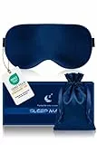 Schlafmaske aus 100 % reiner Seide, hypoallergen, mit verstellbarem Kopfband, Unisex, Blau