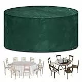 Funshot Gartenmöbel Abdeckung wasserdichte Rund, Ø 300x90cm, Gartentisch Abdeckplane Winddicht, Outdoor-Tischabdeckung für Möbelsets, Schutzhülle Gartenmöbel, Polyethylen, Grün