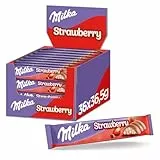 Milka Choco Erdbeer Riegel – Alpenmilch-Schokolade mit feiner Milchcrème, Erdbeeren und Crispies – 36 x 36,5g