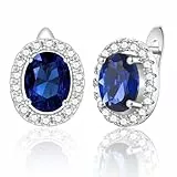 WOVEE Ohrringe Oval Ohrstecker AAA Zirkonia Blau Elliptisch Glitzer Stein Stecker Silber 925 Damen Frauen Braut Hochzeit Silberohrringe Damenohrringe