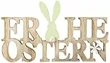 HEITMANN DECO Holz Schriftzug Frohe Ostern mit Hase - Dekorationsartikel - Tischdeko und Raumsschmuck für Osterzeit, 30 X 2,5 X 17 Cm