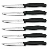 Victorinox Swiss Classic Profi Steak- und Pizzamesser-Set, 6-teilig, Tafelmesser, Wellenschliff, Scharfe Klingen, 11 cm, Robuste Kunststoffgriffe, Schwarz