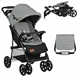 LIONELO Emma Plus Kinderwagen bis zu 15 kg, Kindersportwagen, leicht modern klein Buggy mit Liegeposition, zusammenklappbar, große Räder, großer Korb, Tasche Stone