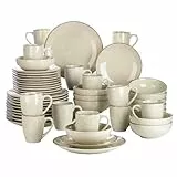 vancasso Tafelservice Set für 12 Personen, Navia Geschirrset aus Steingut, 48 teilig Kombiservice mit Speiseteller, Salatteller, Schüsseln und tassen, Vintage Aussehen, Natur Design