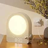 blonbar Wake-up Licht mit Aurora Lampe & 10 Naturklängen, Wecker mit 2 Alarmen, dimmbares Nachtlicht,Schlafzimmer Nachttischlampe mit Tageslicht, Lichtwecker