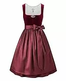 DIRNDLSTERN Damen Rot Trachtenkleid - Midi Oktoberfest Outfit Samt Dirndlkleid mit 60 cm Dirndlschürzen 34
