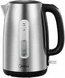 Midea Elektrischer Wasserkocher 1,7 l, Edelstahl, BPA-frei, 2200 W, Wasserkocher mit Wasserstandsanzeige, LED-Anzeige, 360-Grad-Drehbasis