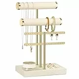 Josmimic Schmuck Organizer mit 3 Ebenen - Beige Schmuckständer Armbänder, Abnehmbarer T-Steg Schmuck Ständer, Samt-Armbandhalter, Schmuckhalter für Armband, Halskette, Uhren, Ringe