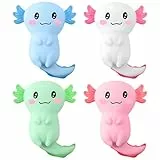 4 Stück Axolotl Squeeze Toy – Stressabbau & Sensorisches Spielzeug, Squishy Anti-Stress Spielzeug für Kinder & Erwachsene, Glitzernde Axolotl Fidget Toys(Grün, Blau, Pink, Weiß)