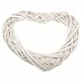 DEARMAMY Herzförmiger Rattan Kranzrahmen 30cm Weiß mit Makramee Ring für Weihnachtsdekoration und Fenster oder Türbehang zum Basteln und Selbstgemacht Handwerk