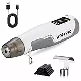 WORKPRO 8V Mini Heißluftpistole mit 4000mAh Akku, 300℃/450℃ Heiztemperatur 30s Schnellaufheizen, Mini Heißluftfön mit Reflektordüse und 50 Stk. Schrumpfschläuche für DIY, Reparaturen & Bastelarbeiten