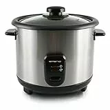Emerio automatischer Eco Reiskocher, mit 1.5L Volumen, Warmhaltefunktion, Auto Off, Antihaftbeschichtung, Glasdeckel, inkl. Reislöffel + Messbecher, Schongarer, 400 Watt