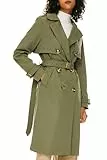 Orolay Damen Übergangsmantel 3/4 Länge Doppelreihiger Trenchcoat Revers Jacke mit Gürtel - Eleganter Mantel Grün M